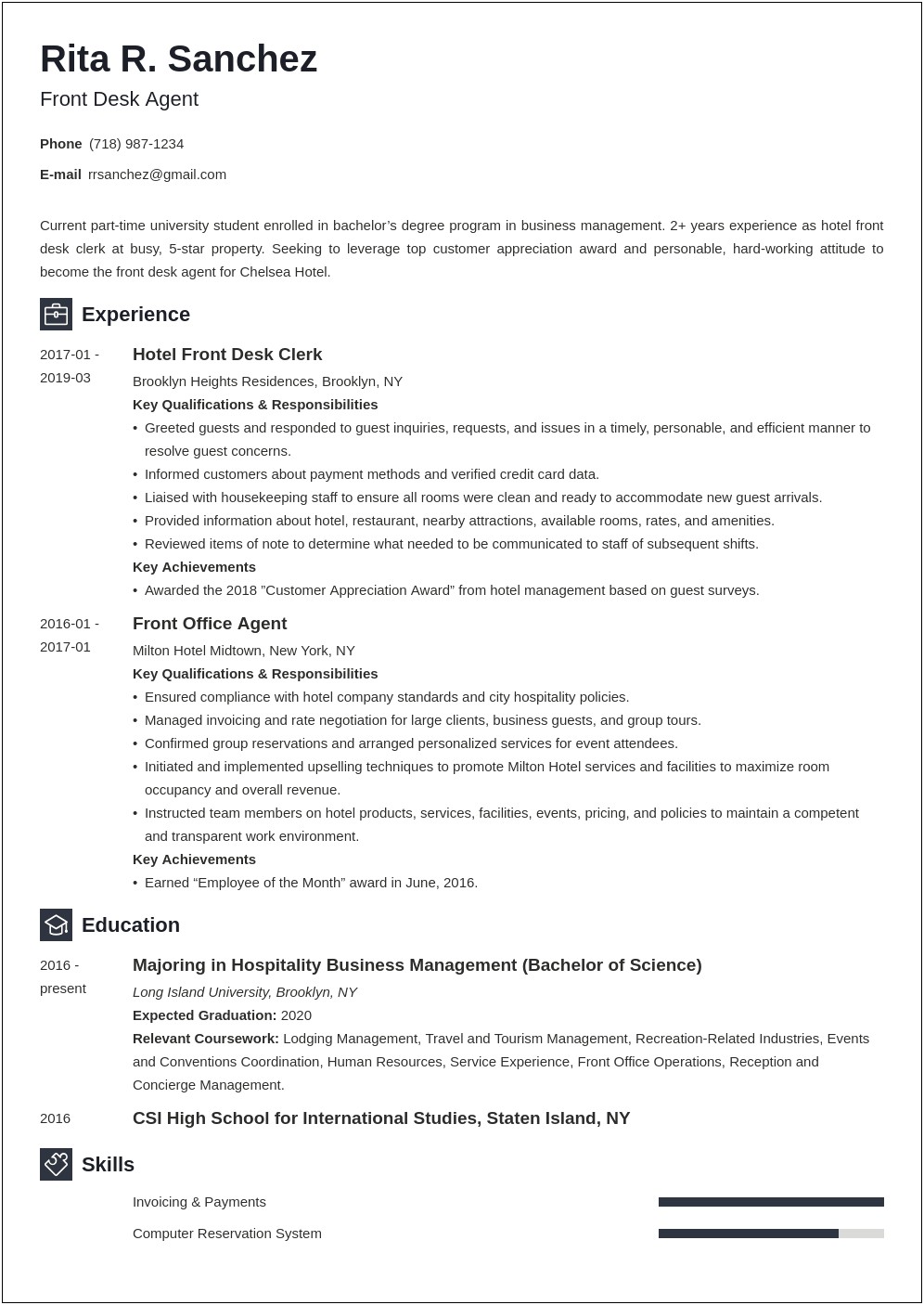 Resume Description Examples To Be A Receptionist