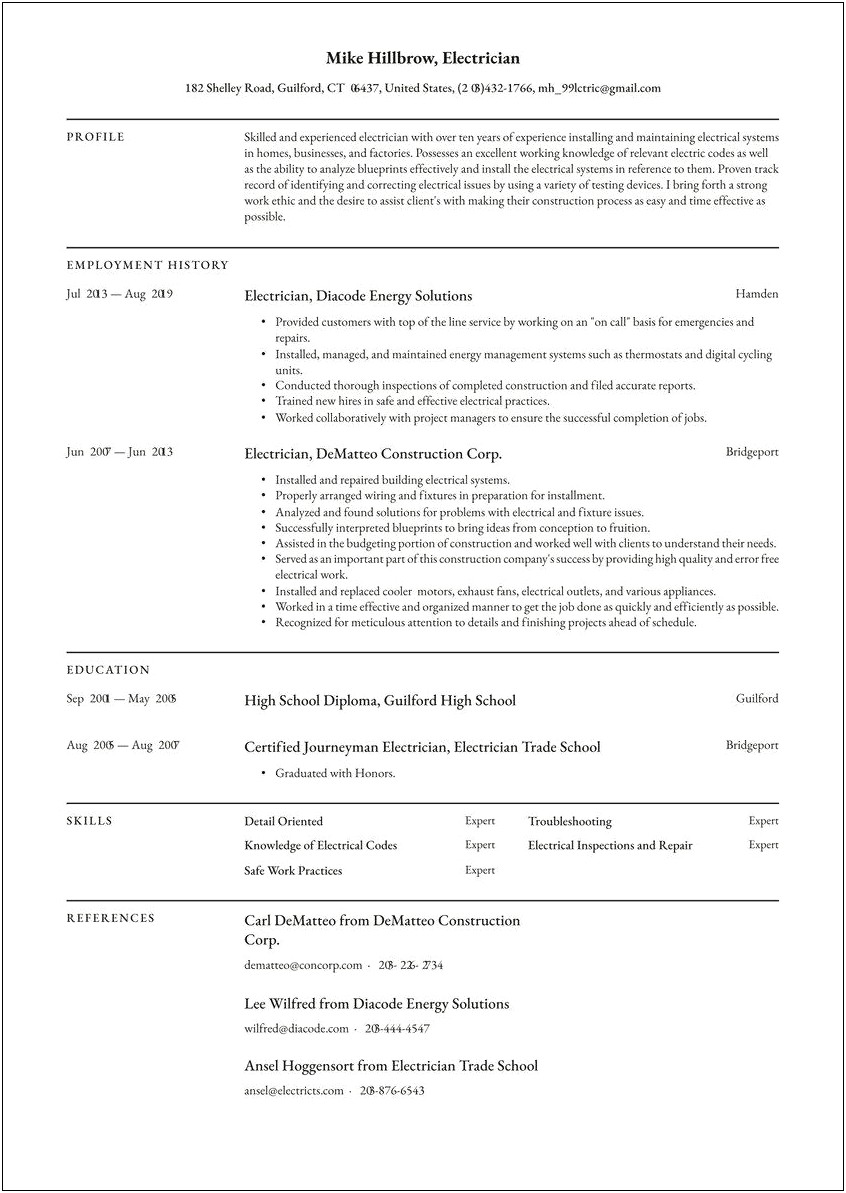 Resume Description For Self Employed Contractor