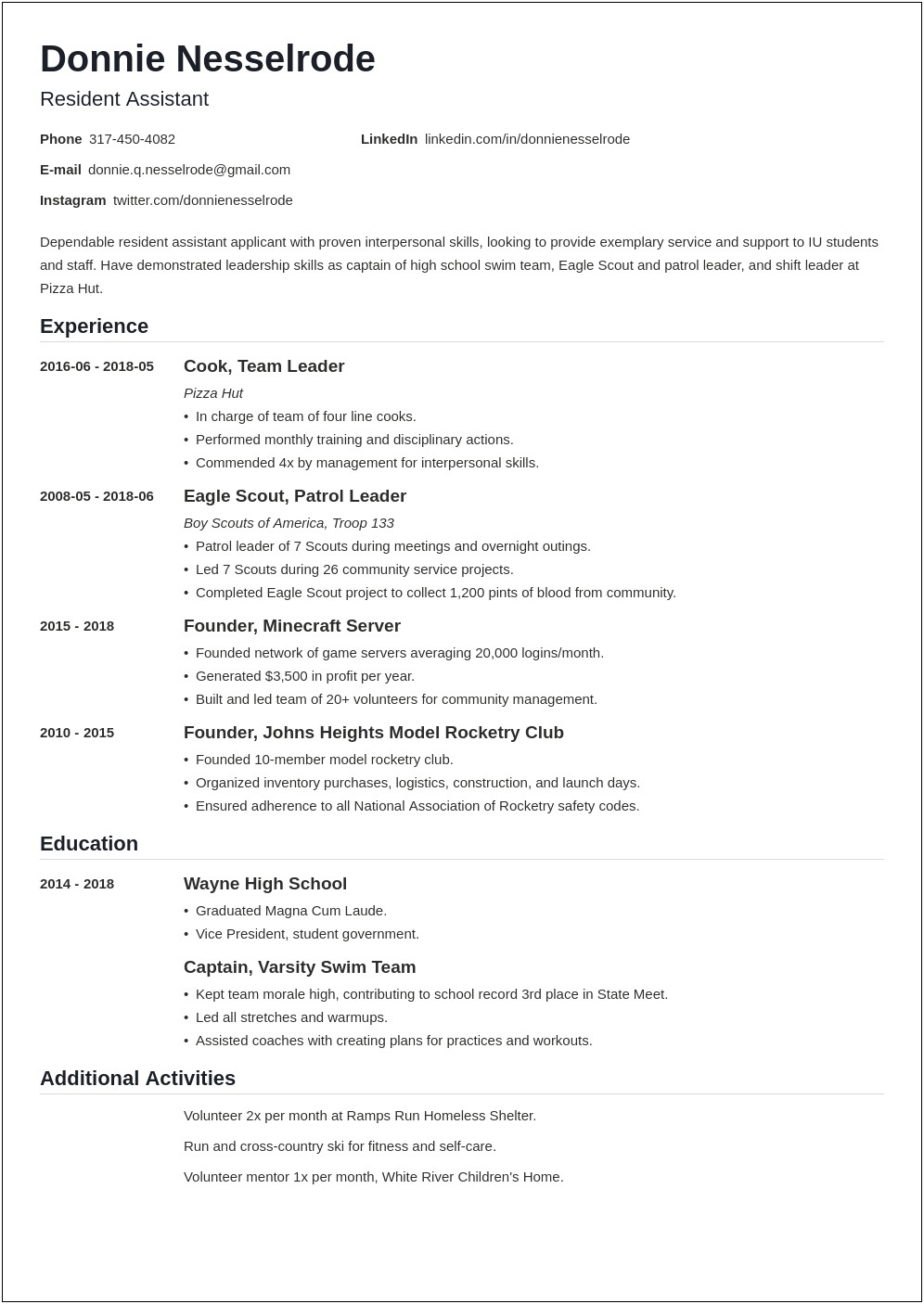 Resume Description Help For Pizza Hut Shift Manager