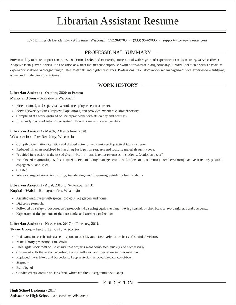 Resume Description Of Circulation Assistant For Library