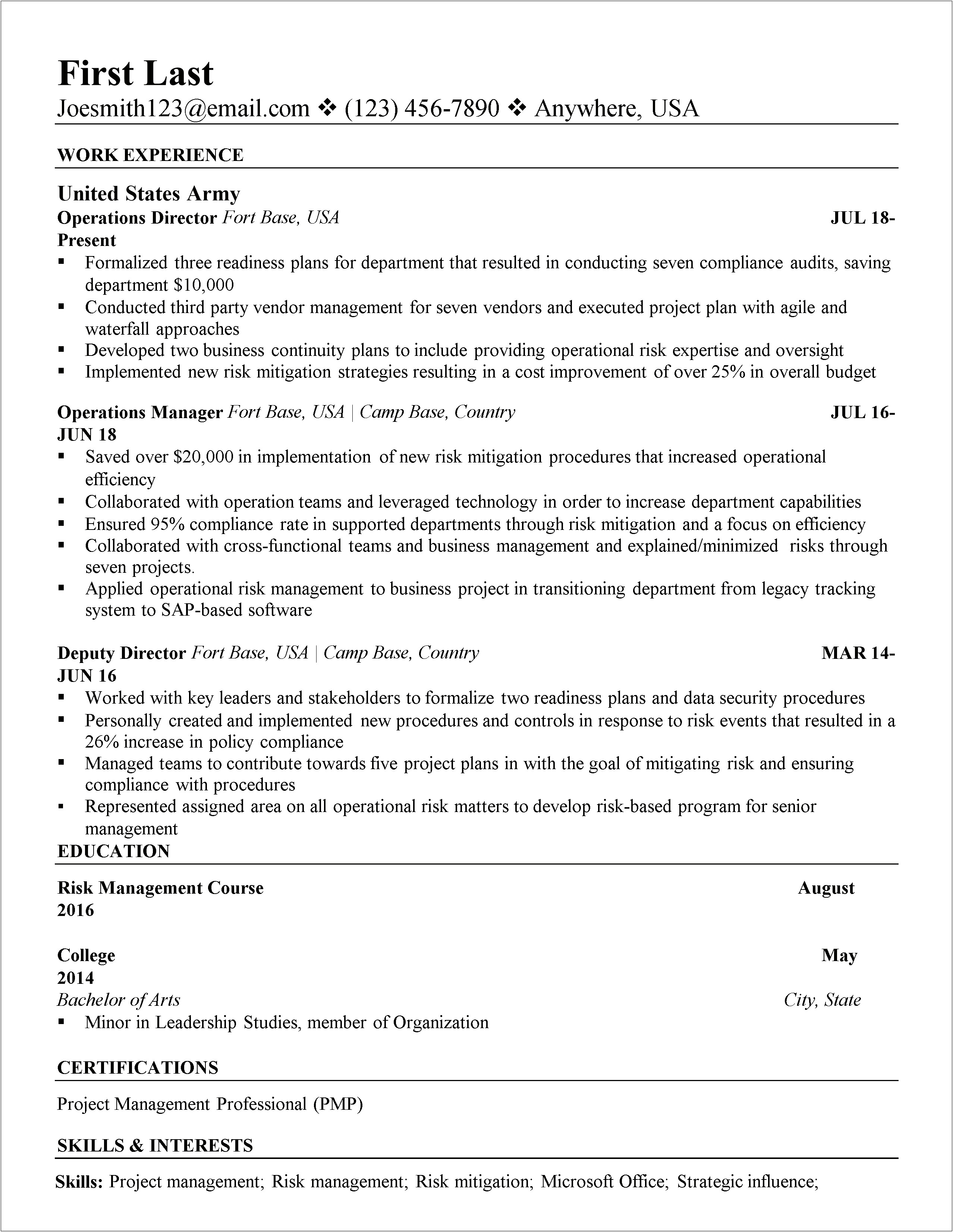 Resume Description Of Reserve Military Service