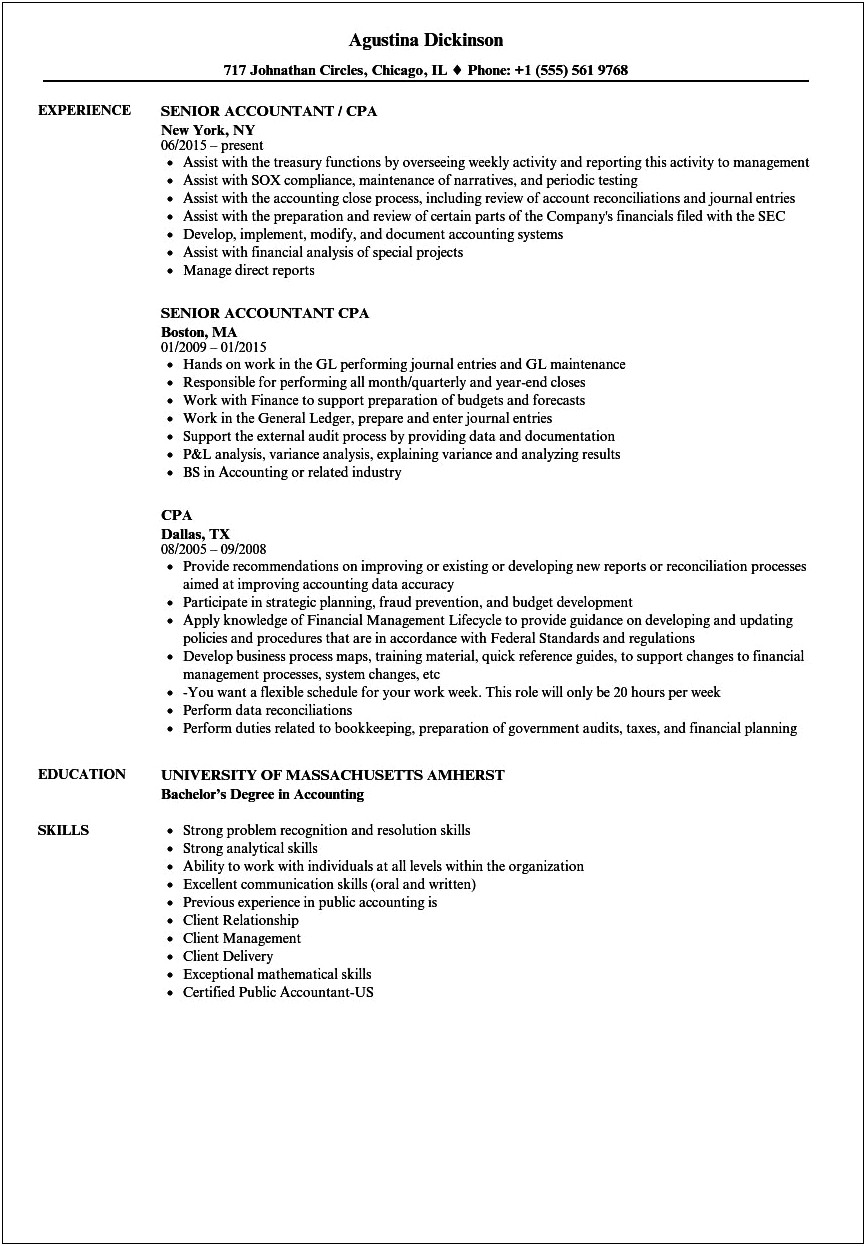 Resume Description Public Accoutant Staff Acountant Audit