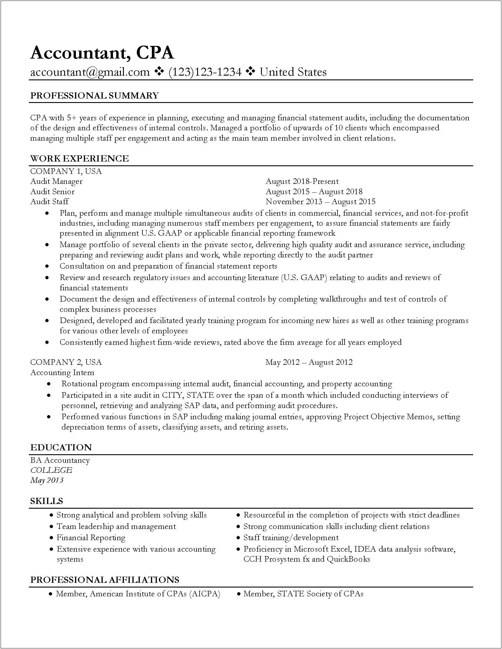 Resume Description Public Accoutant Staff Acountant