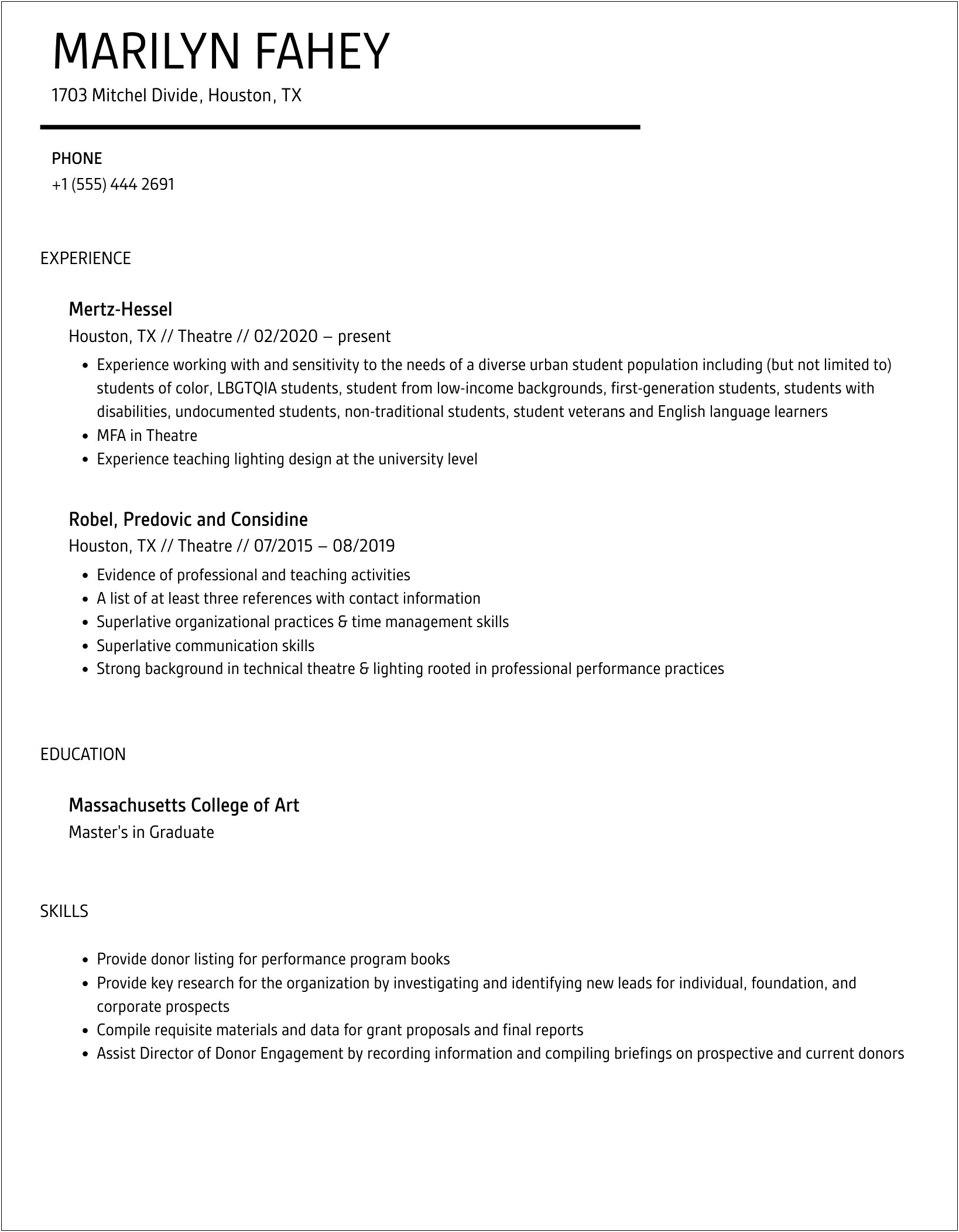 Resume Descriptions Forcomm Interns In Theatre