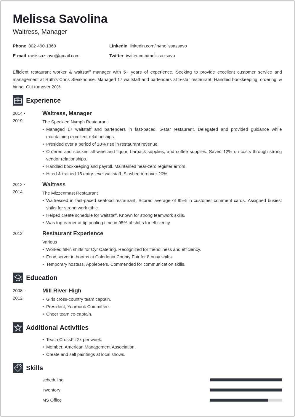 Resume Desription Of A Fast Food Job