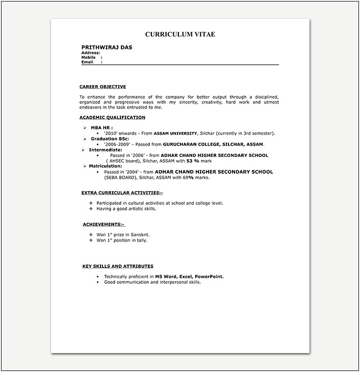 Resume Download In Ms Word For Fresher