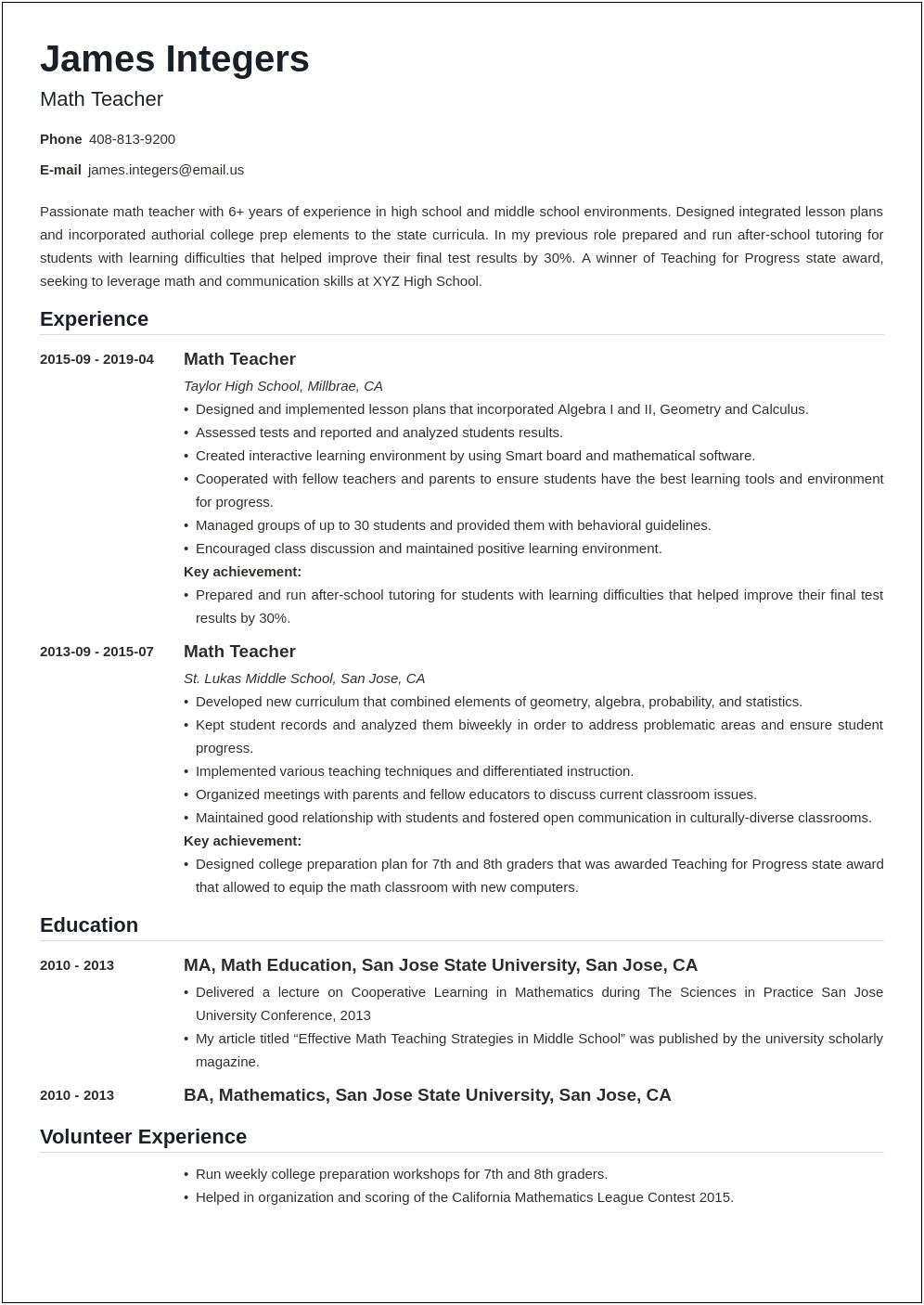 Resume Education Section After 6 Years Of Working