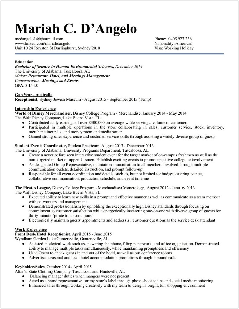 Resume Example Brand Representative Altar'd State