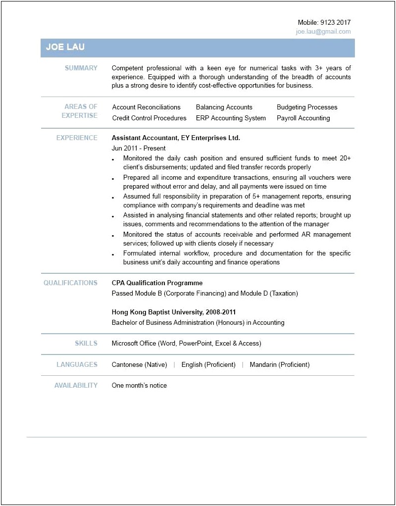 Resume Example For An Accountant Assistant