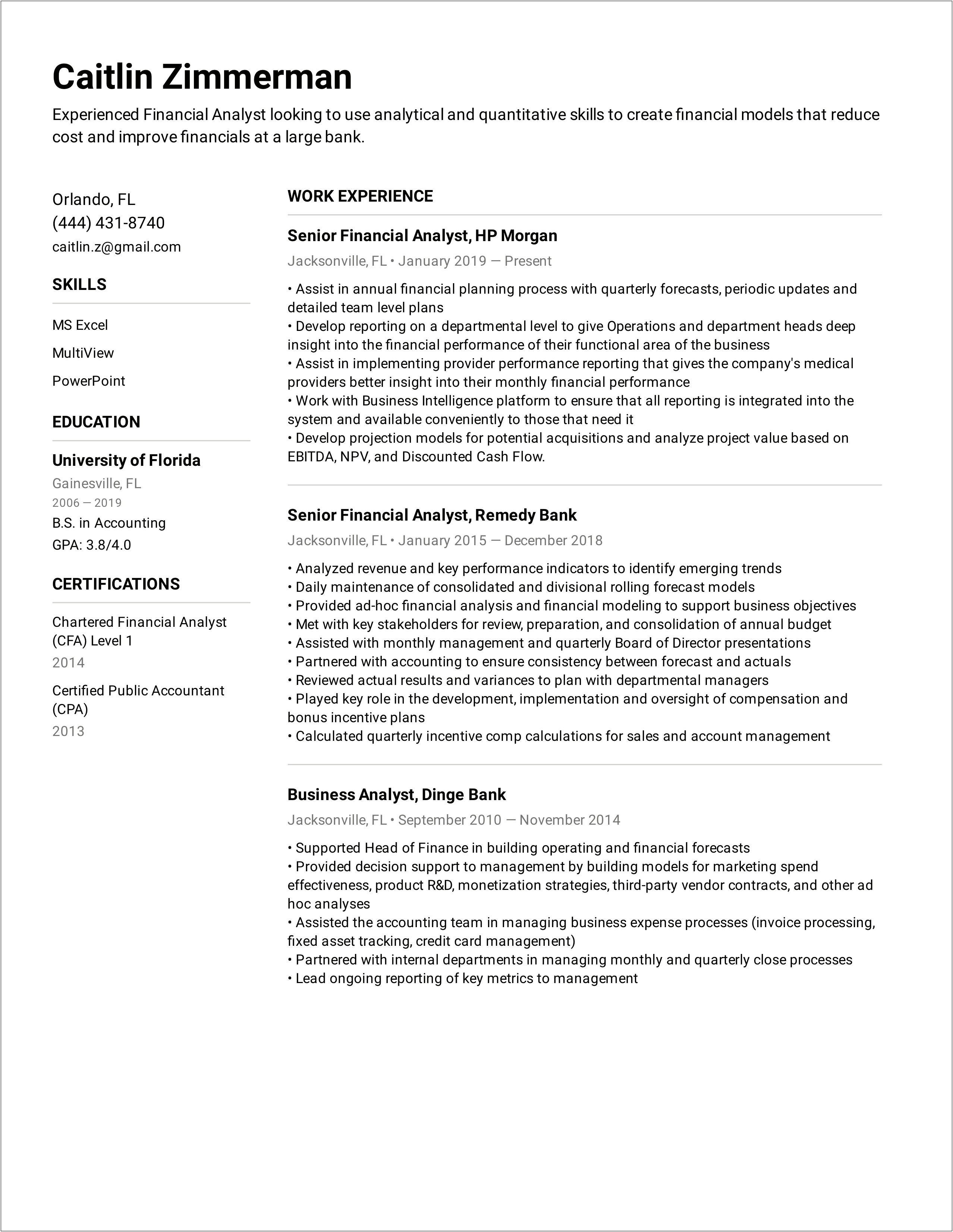 Resume Example For An Analyst Job