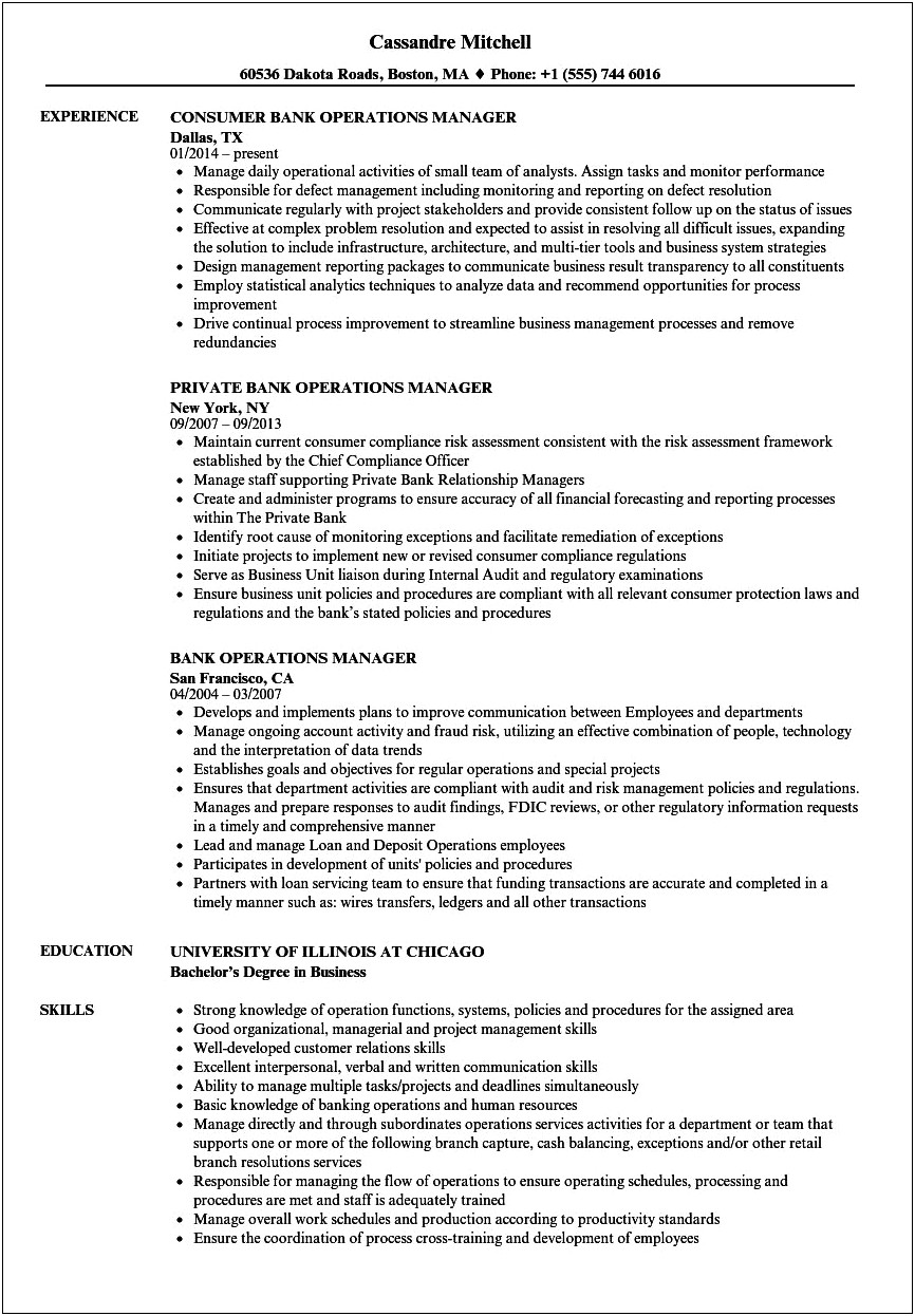 Resume Example For Experienced Operations Manager