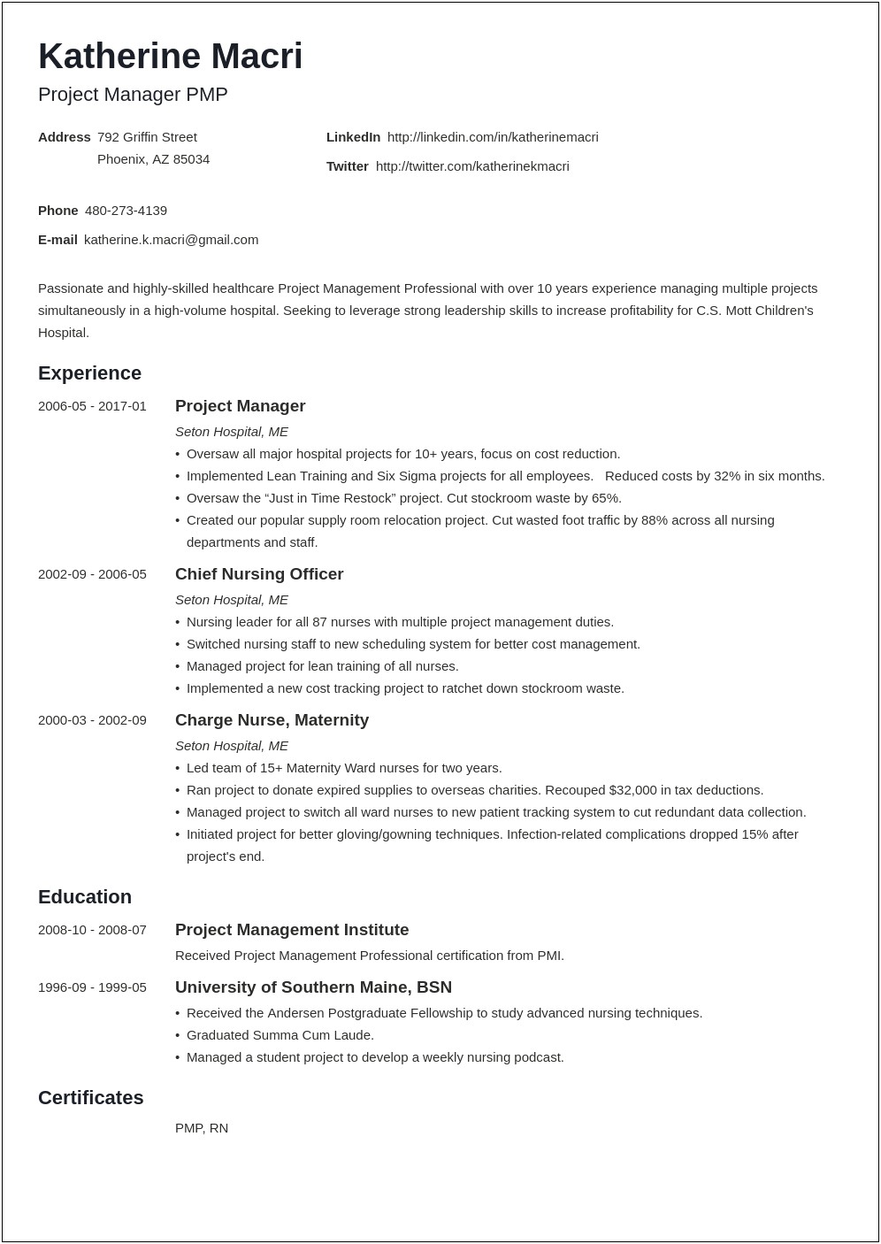 Resume Example For High Level Construction Manager