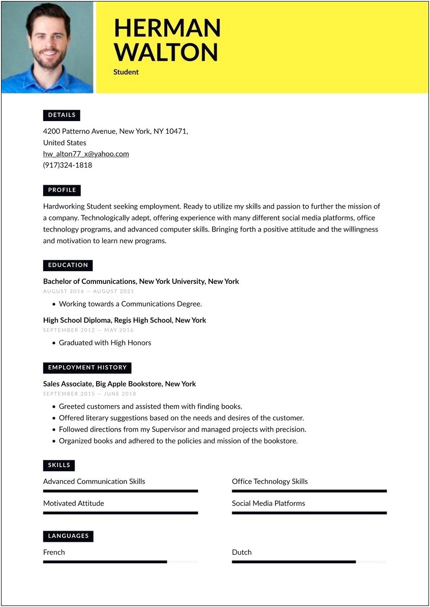 Resume Example For Little Experience College Students