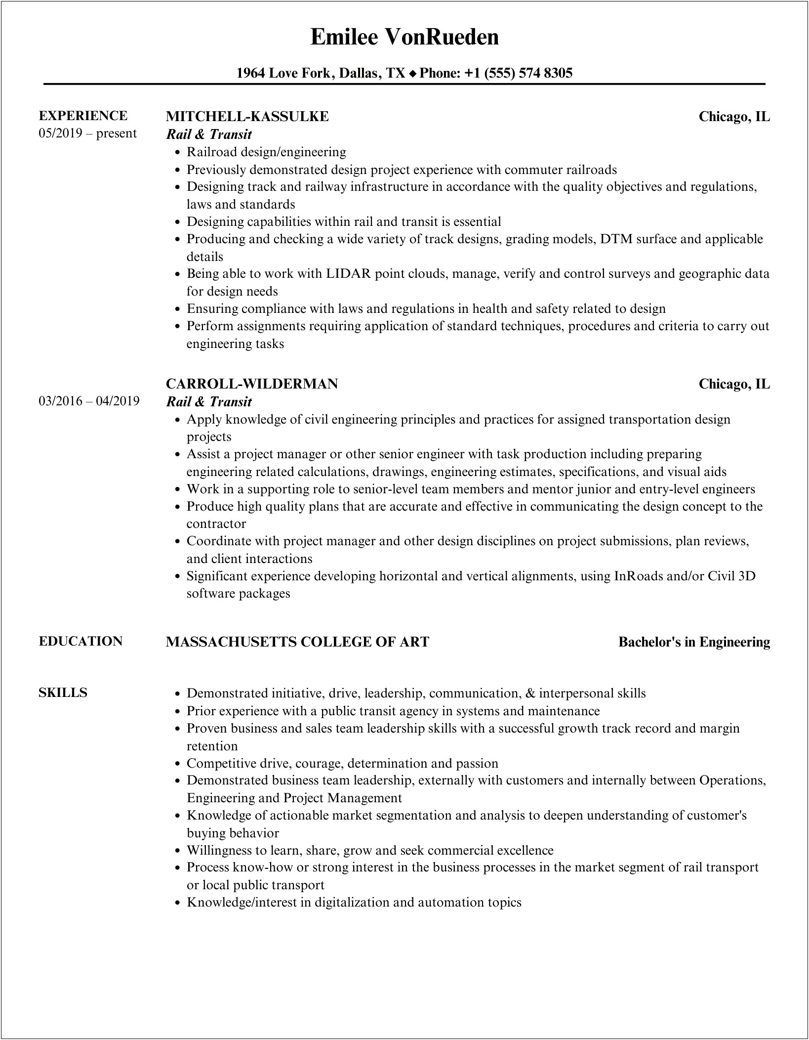 Resume Example For Railroad Job Career Change