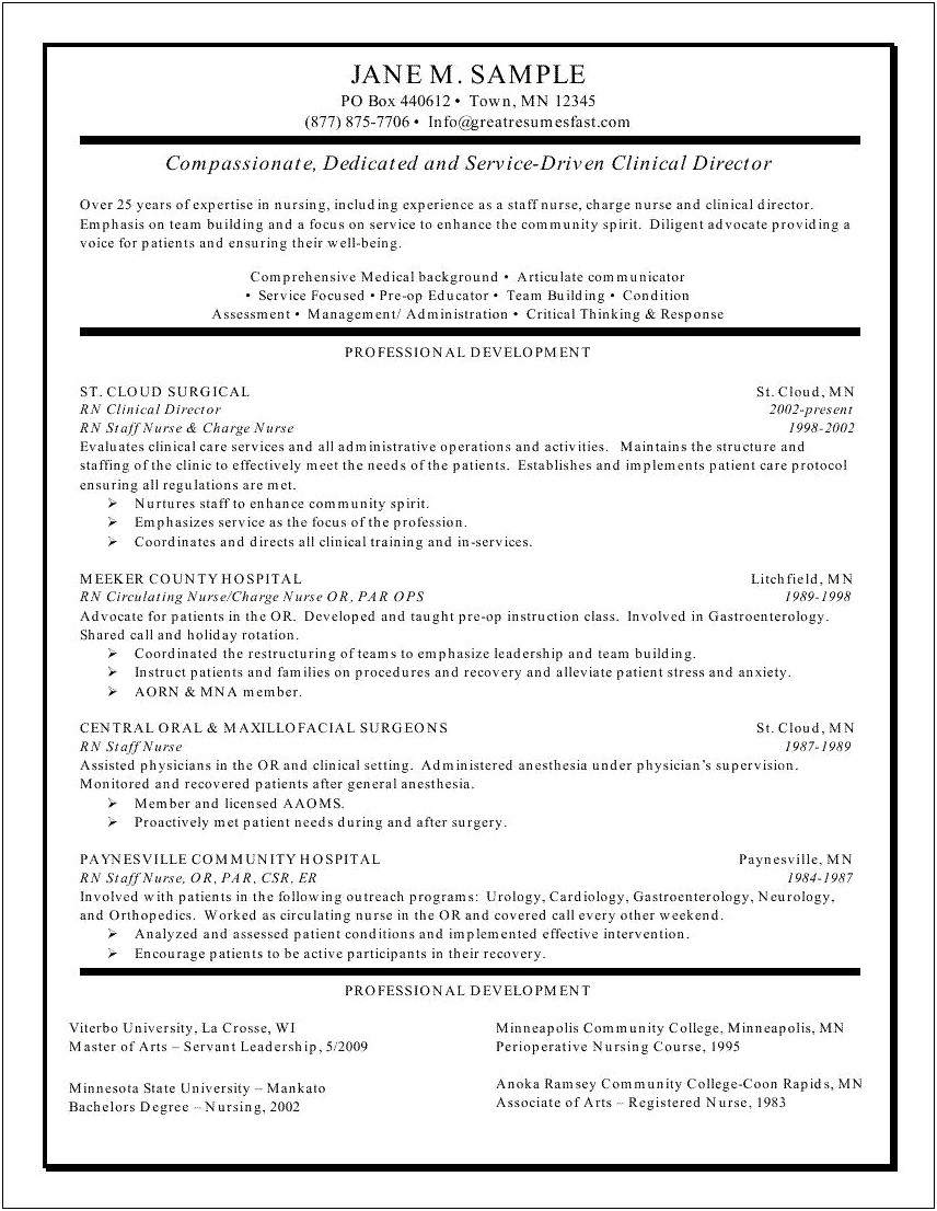 Resume Example For Registered Nurse Site Leader