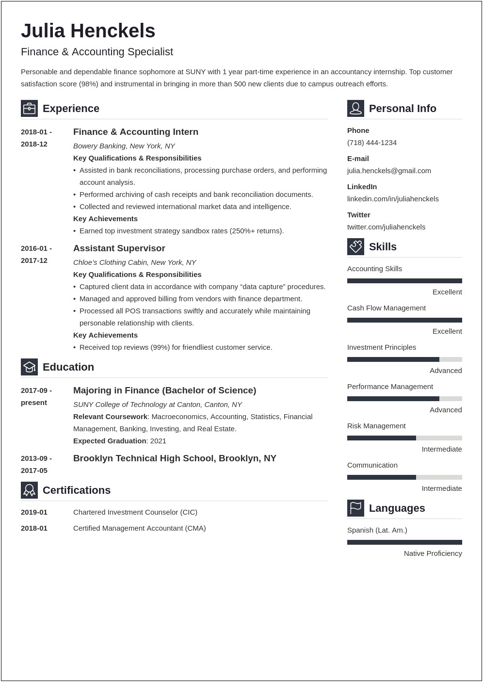 Resume Example For Students Multiple College