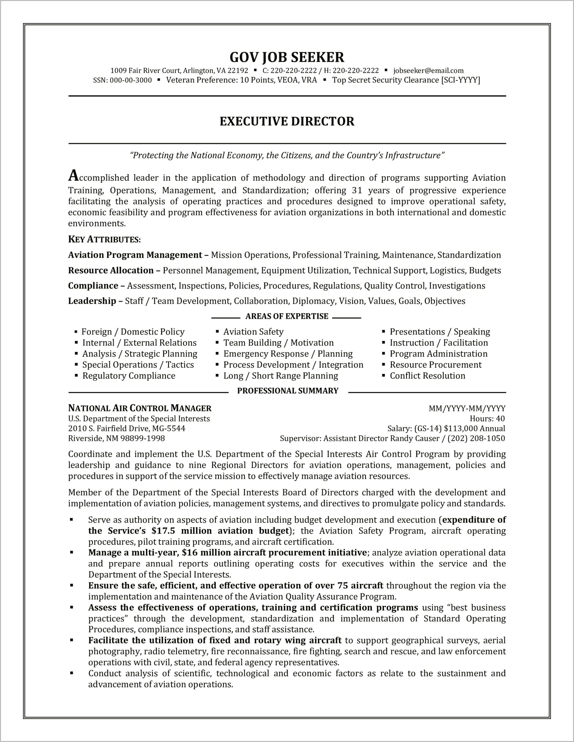 Resume Example For The Publci Sector