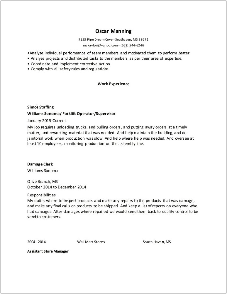Resume Example For Therapist Branching Into Director Position