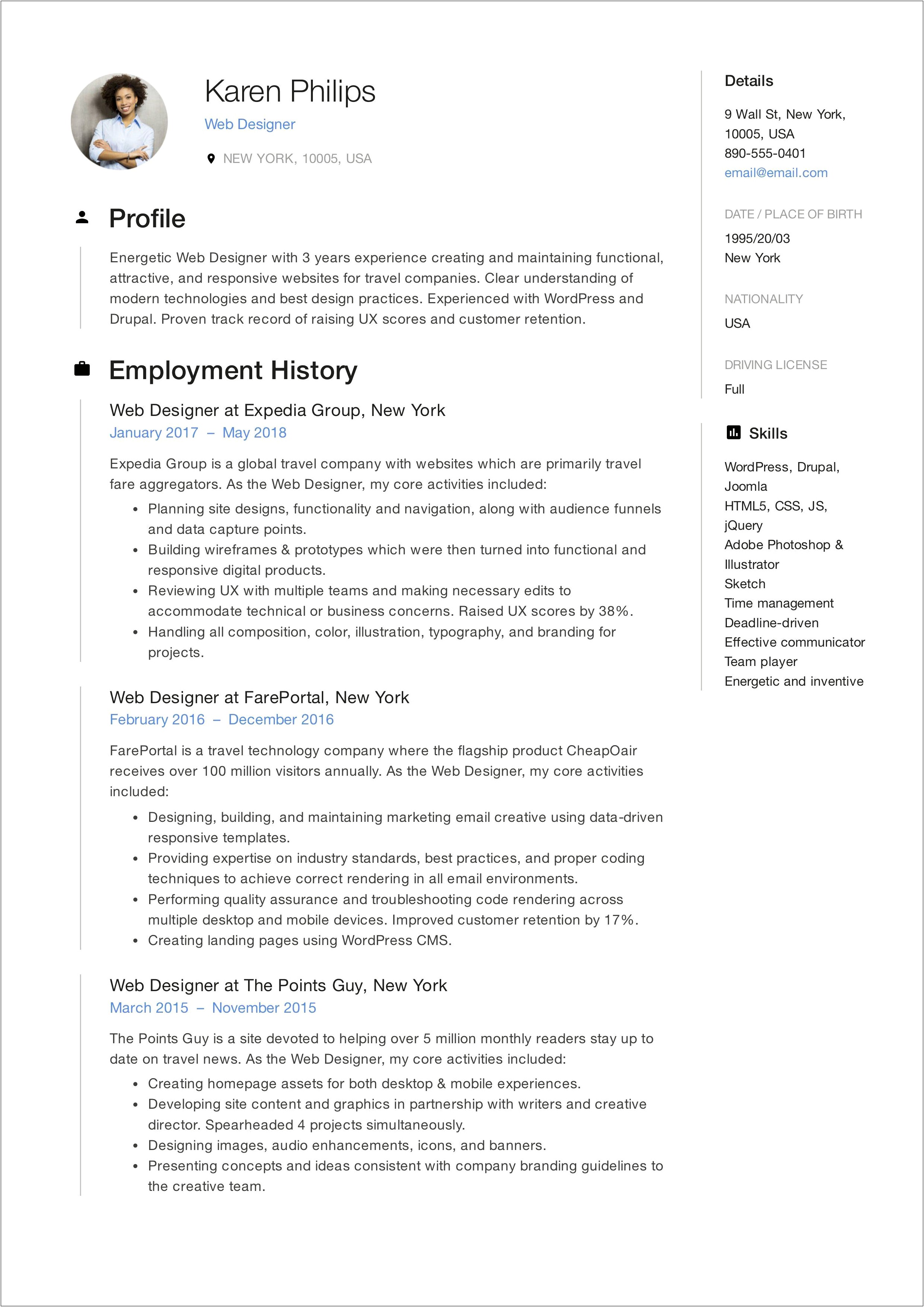 Resume Example For Web Designer Freelance