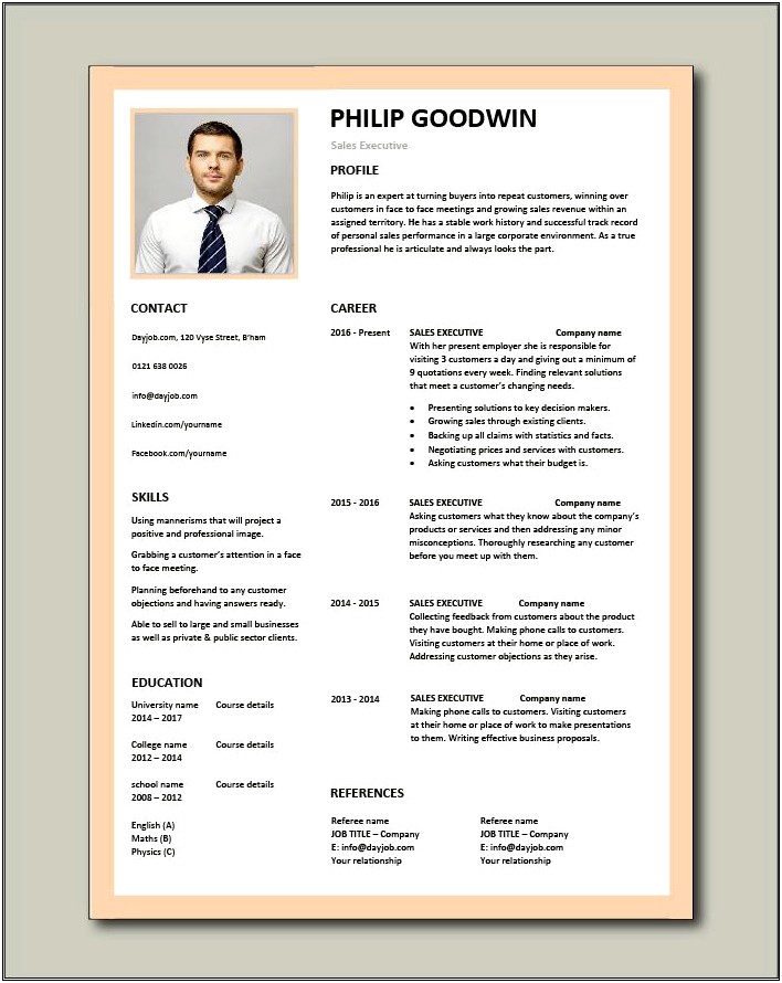 Resume Example For Young Sales Person