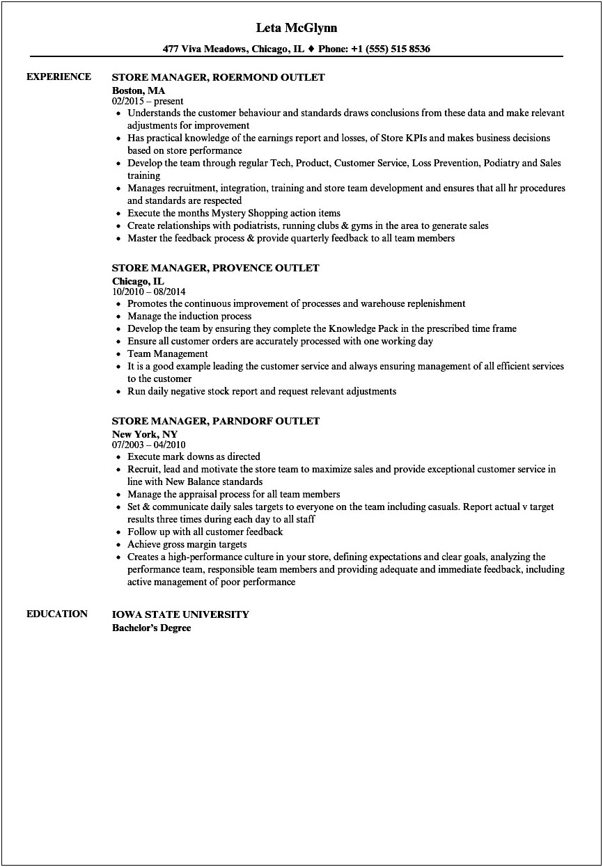 Resume Example From Dds Discount Store