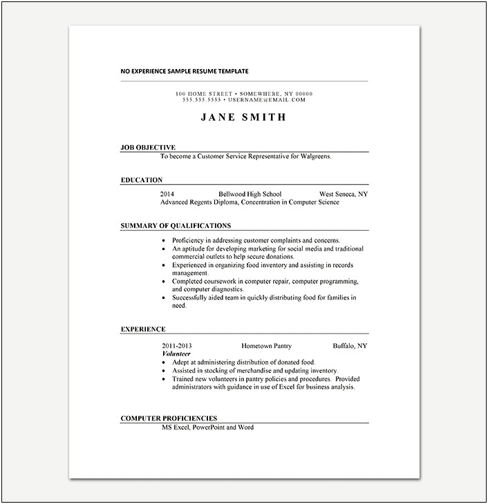 Resume Example Of Student With No Experience
