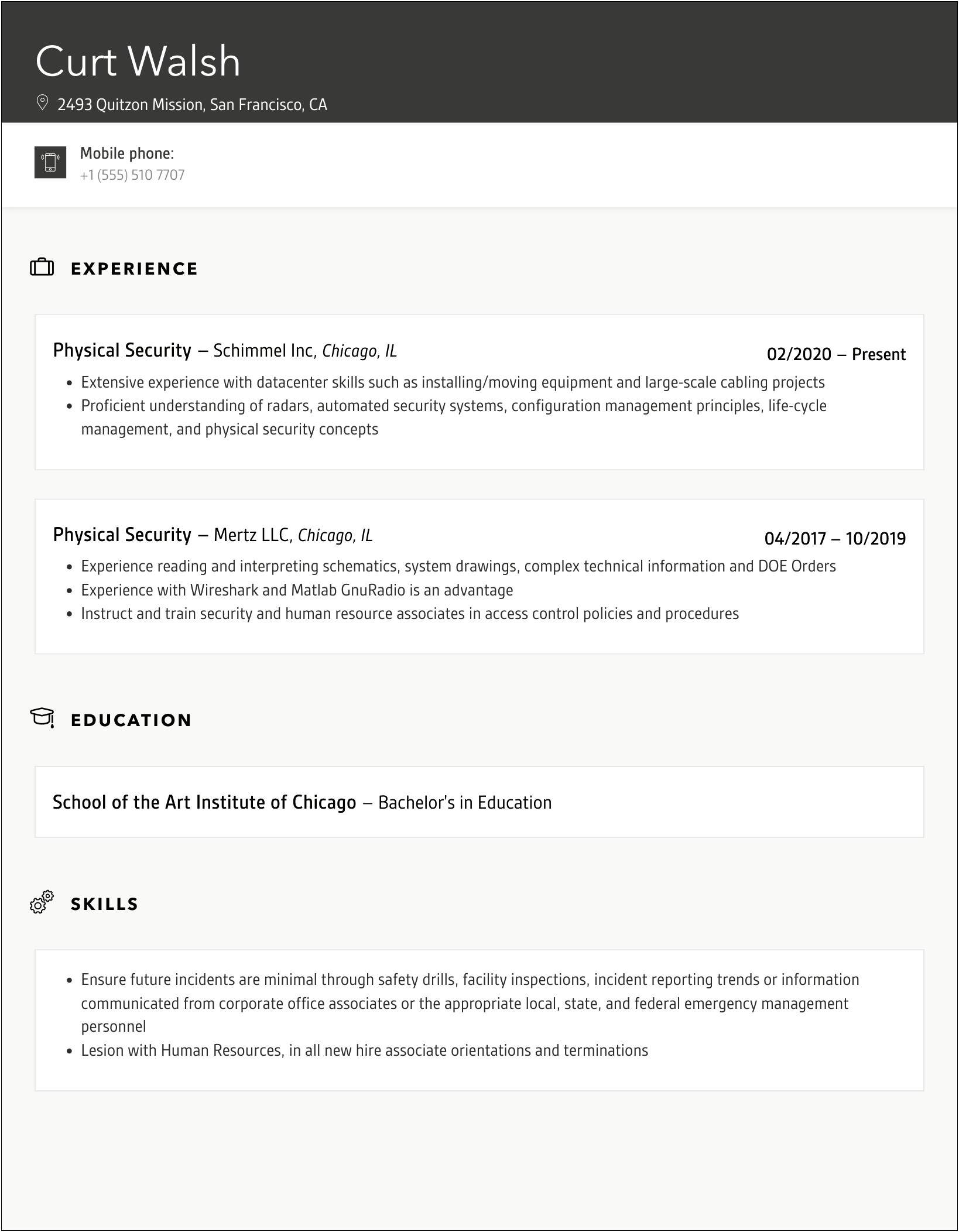 Resume Example Physical Security Access Control