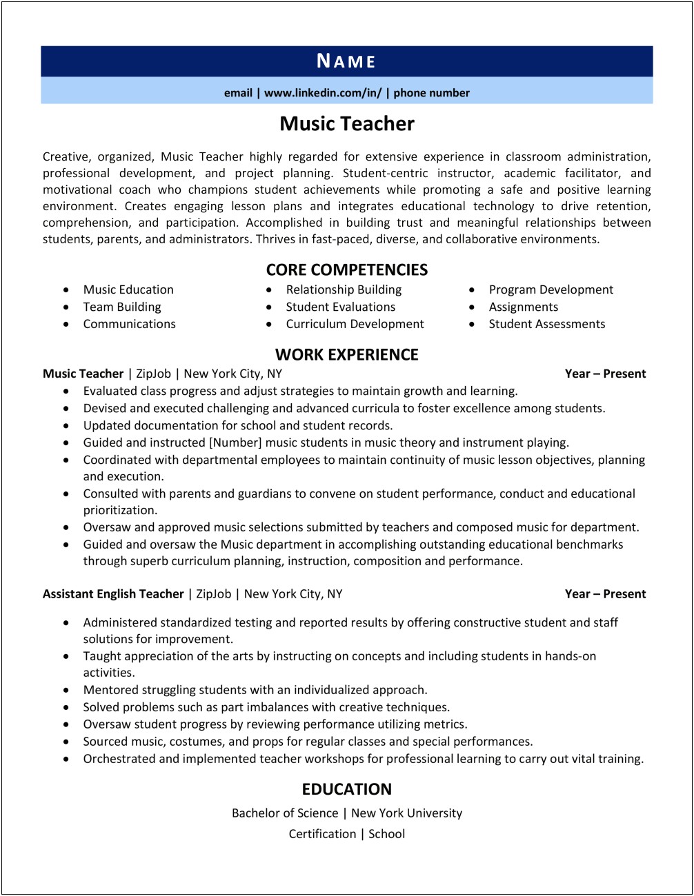 Resume Examples As A Student Teacher