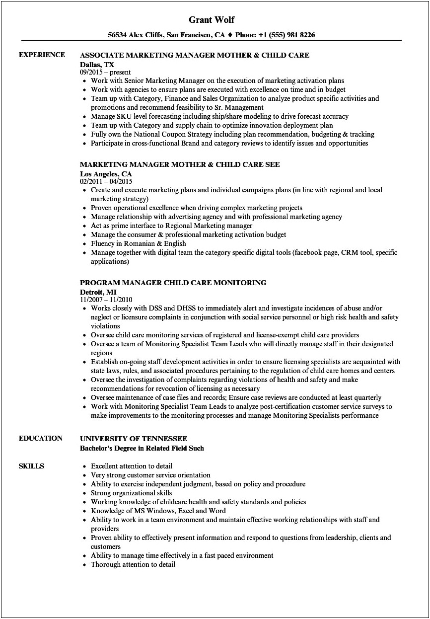 Resume Examples Doe A Childc Re Director