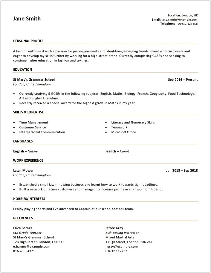 Resume Examples For 18 Year Old