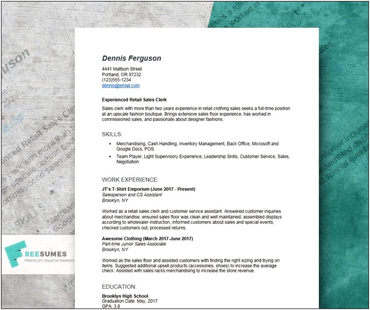 Resume Examples For A Retail Job