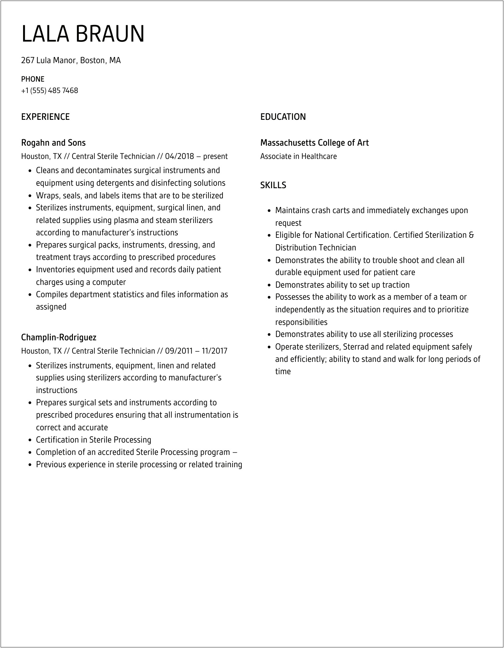 Resume Examples For Central Care Inc