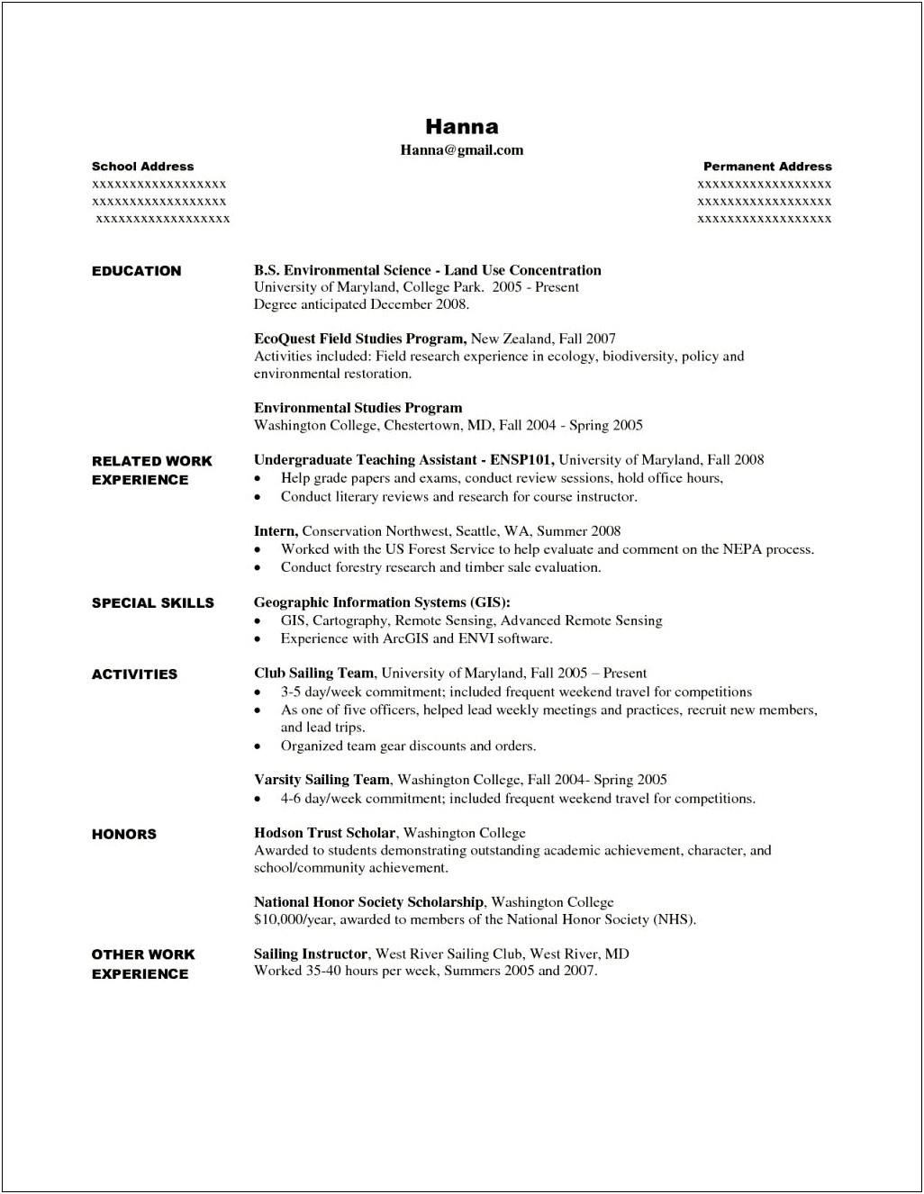 Resume Examples For College Students Looking For Internships