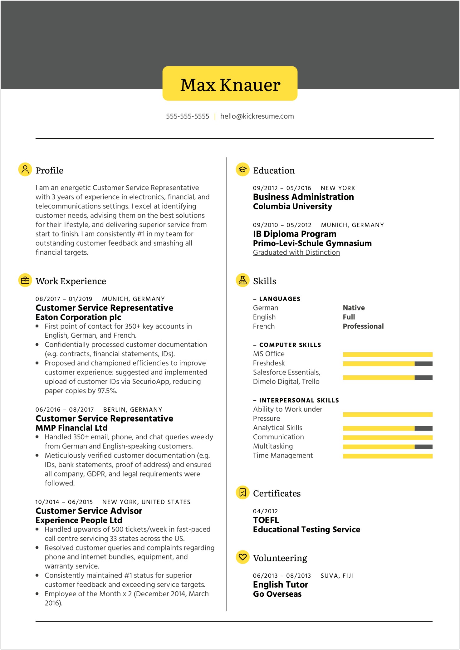 Resume Examples For Customer Service Skills And Expertise