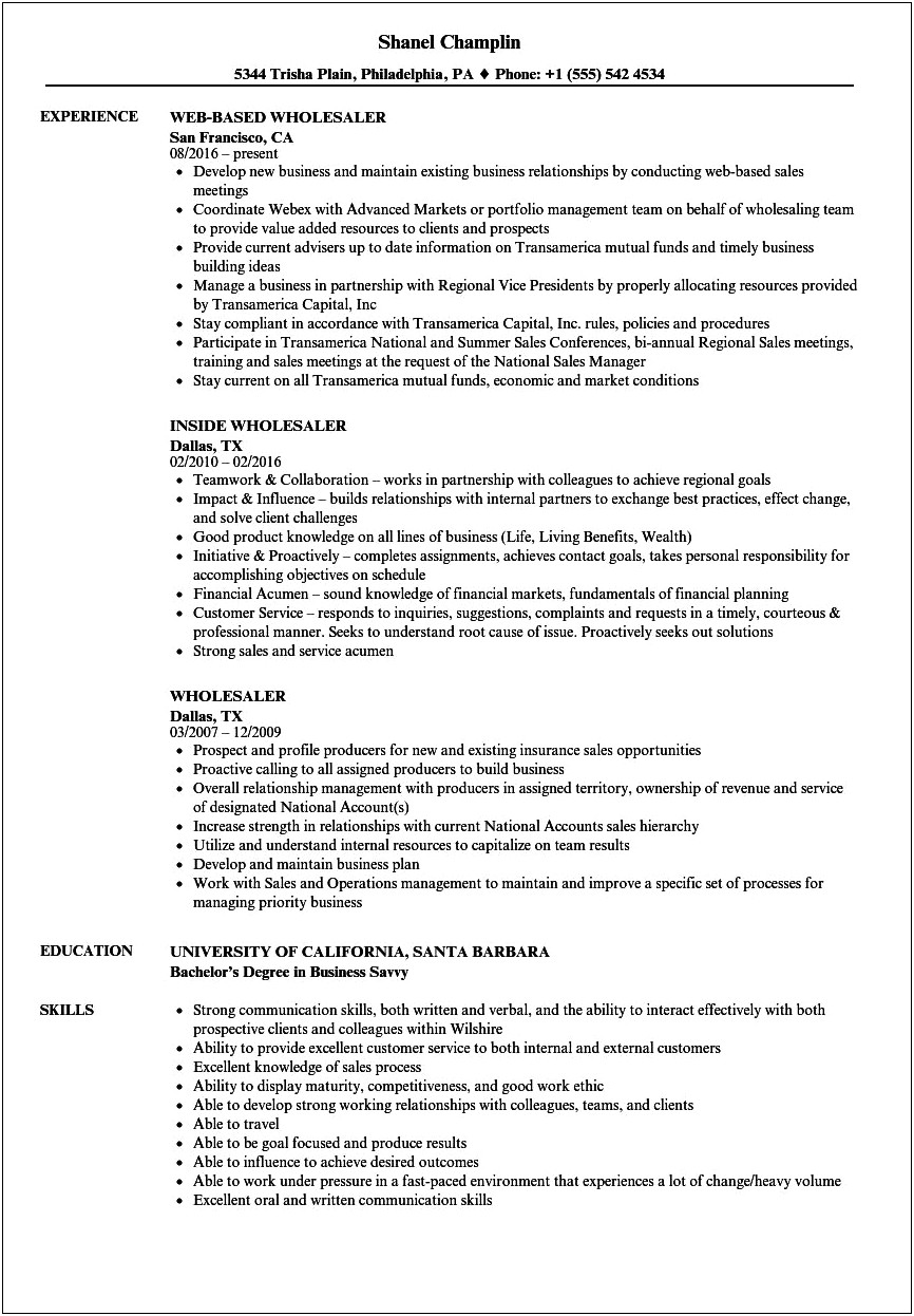 Resume Examples For Epson Sales Vendors