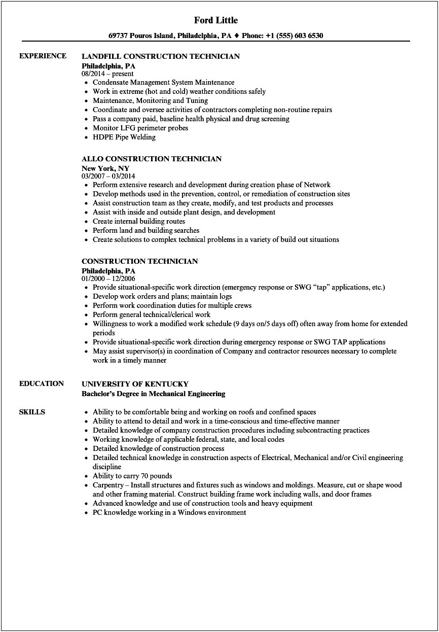 Resume Examples For Ford Service Technicians