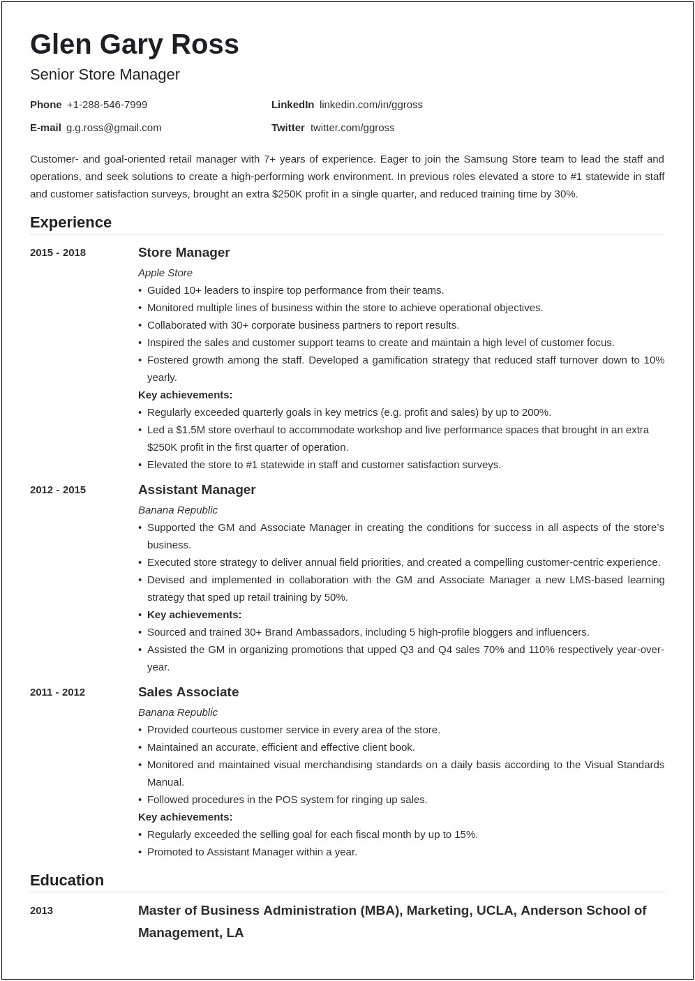 Resume Examples For Full Time Job