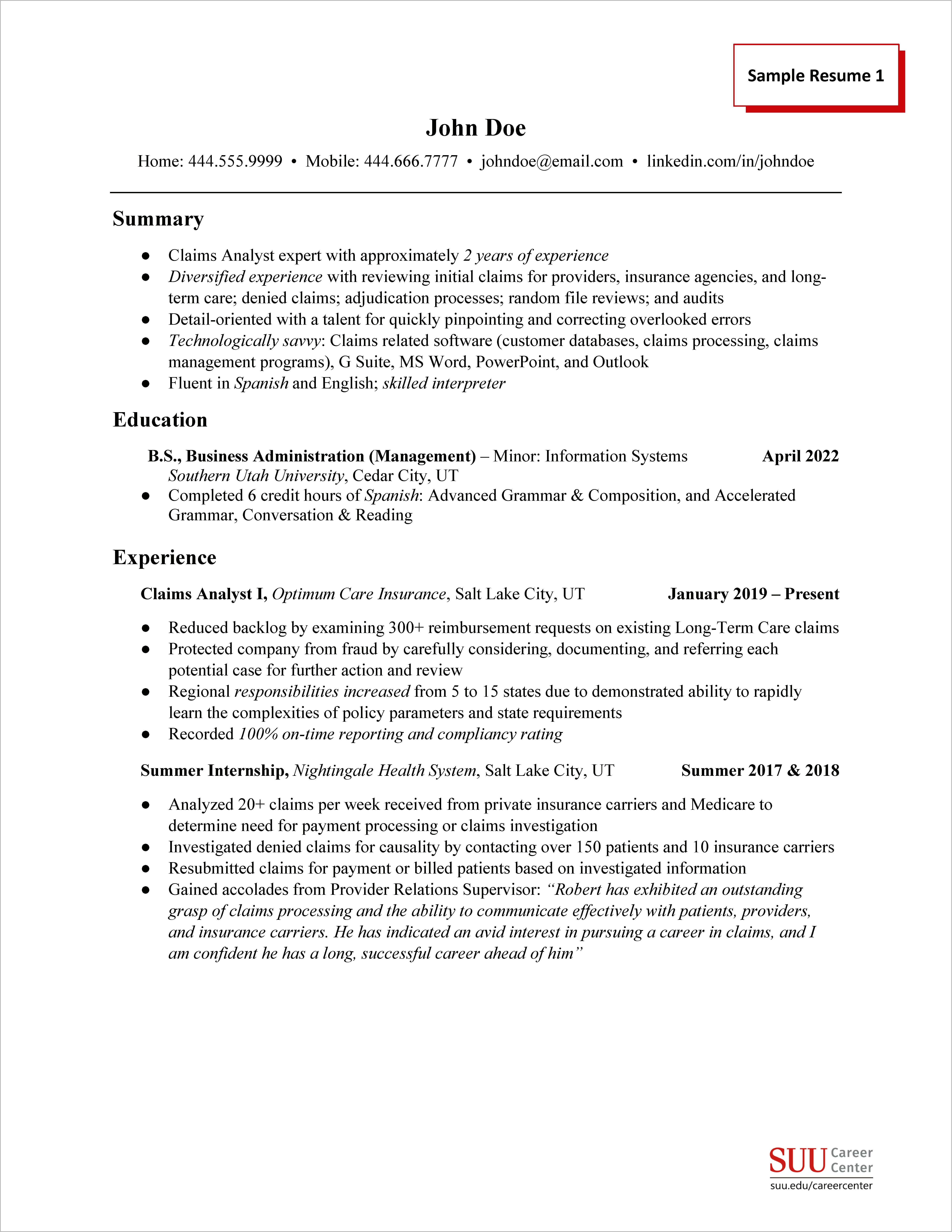 Resume Examples For Insurance Loss Control Professional