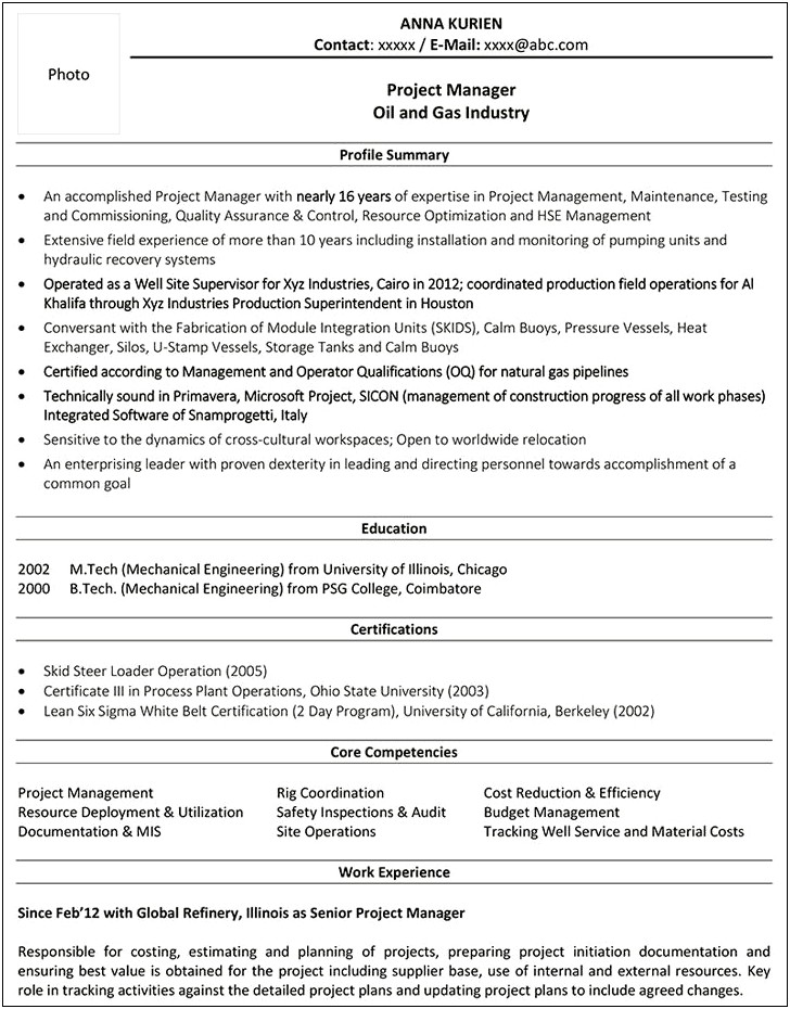 Resume Examples For Oil Field Job