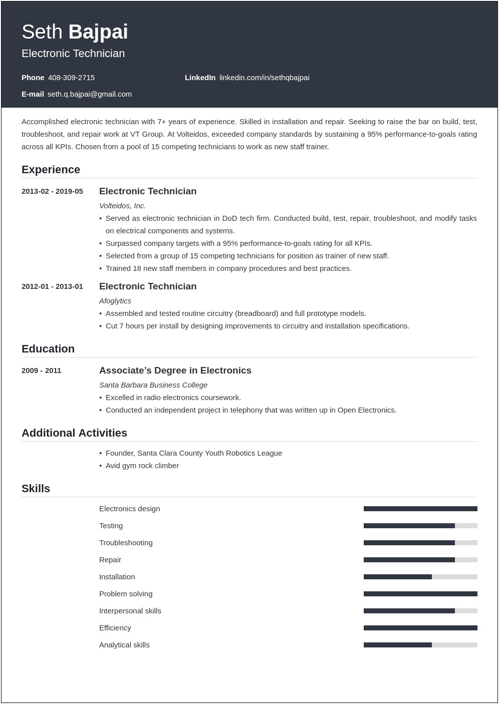 Resume Examples For Oilfield Electronics Techs