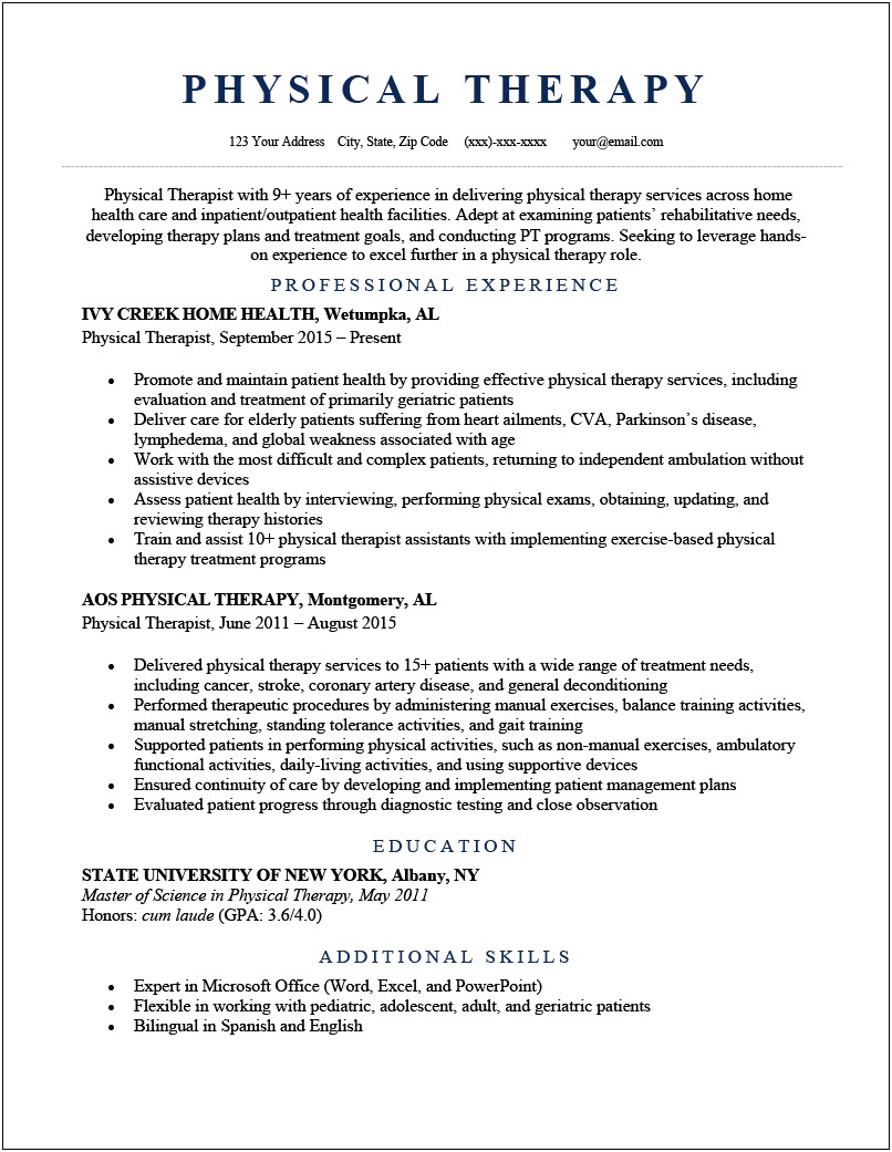 Resume Examples For Physical Therapist Assistant