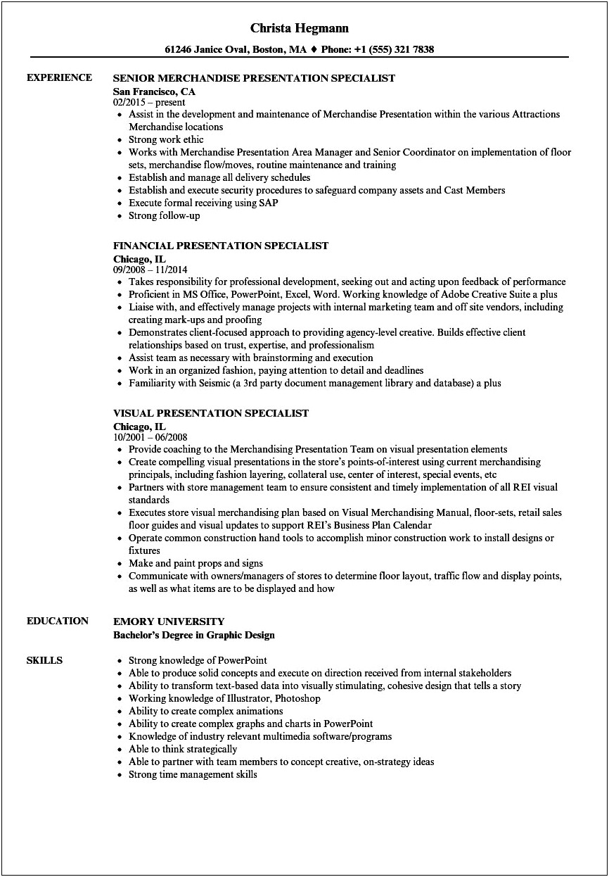 Resume Examples For Putting Together Presentations