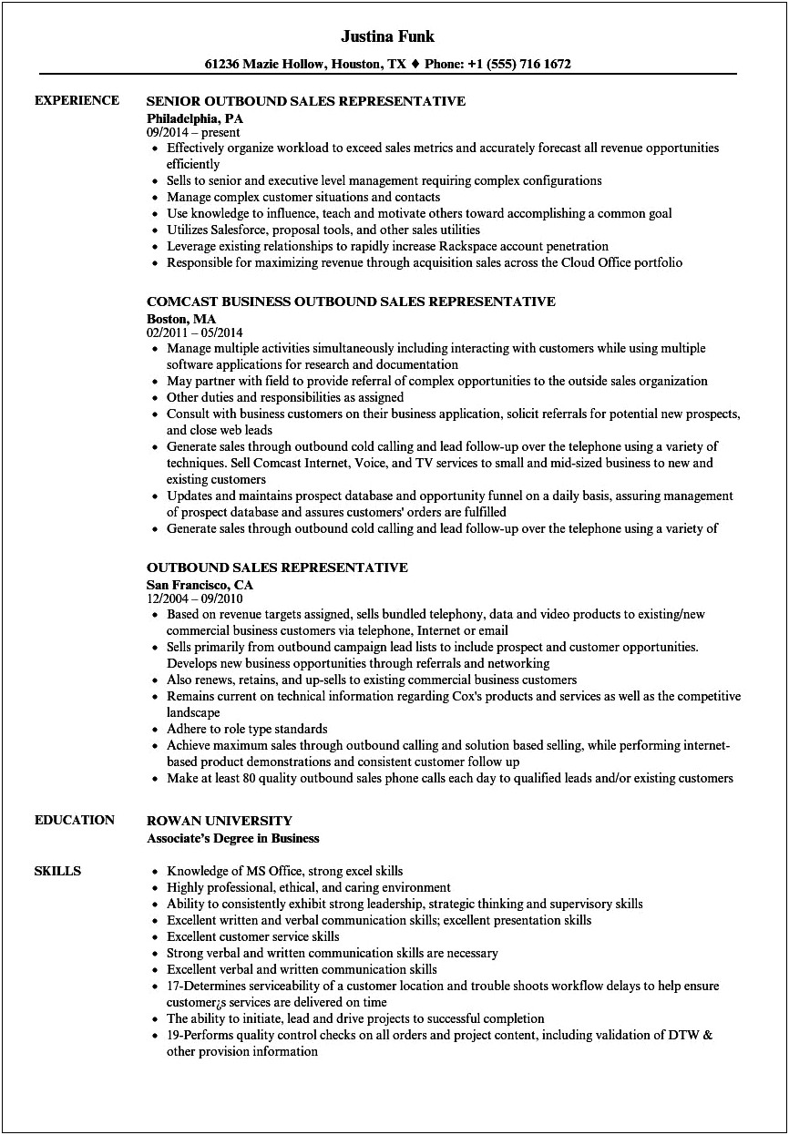 Resume Examples For Sales And Telemarketing