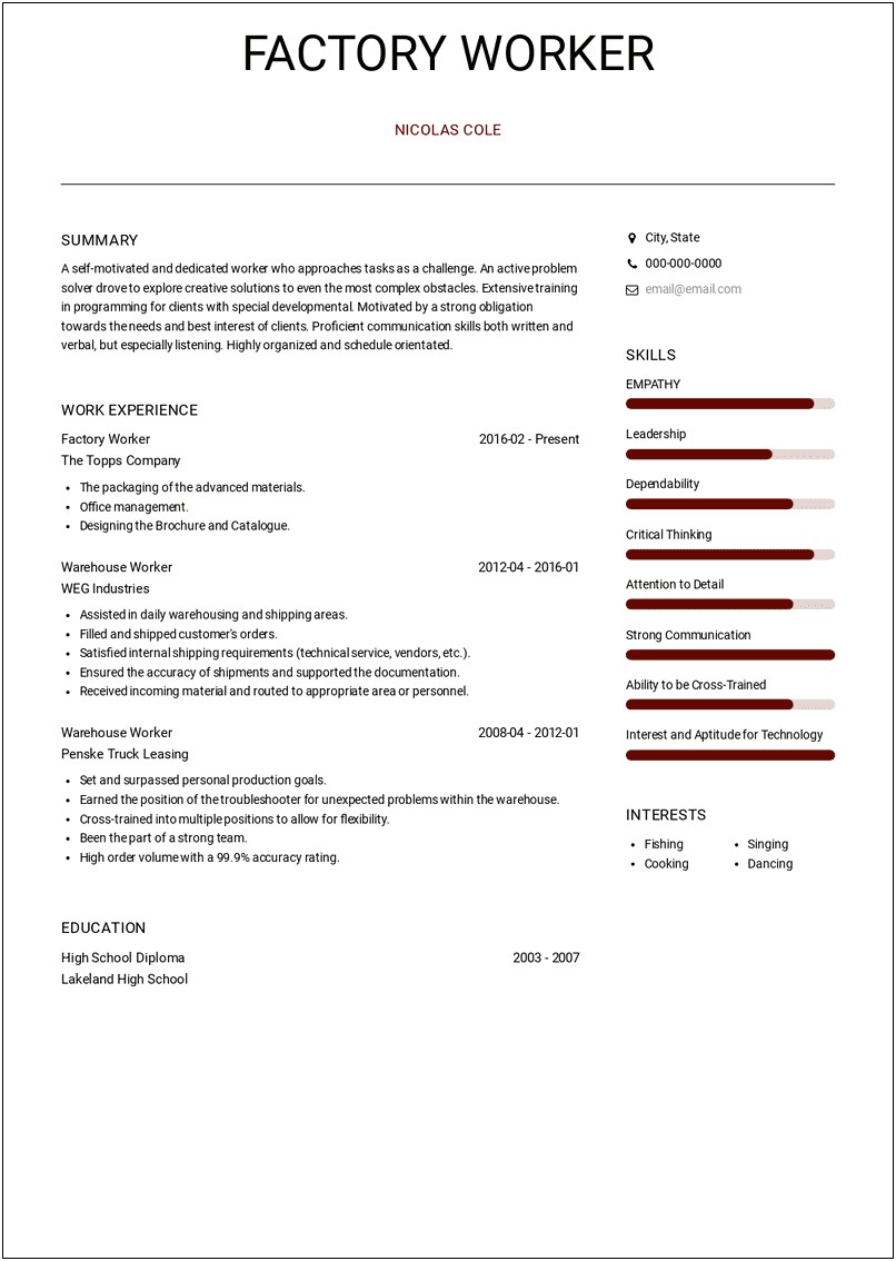 Resume Examples For Special Needs Workers