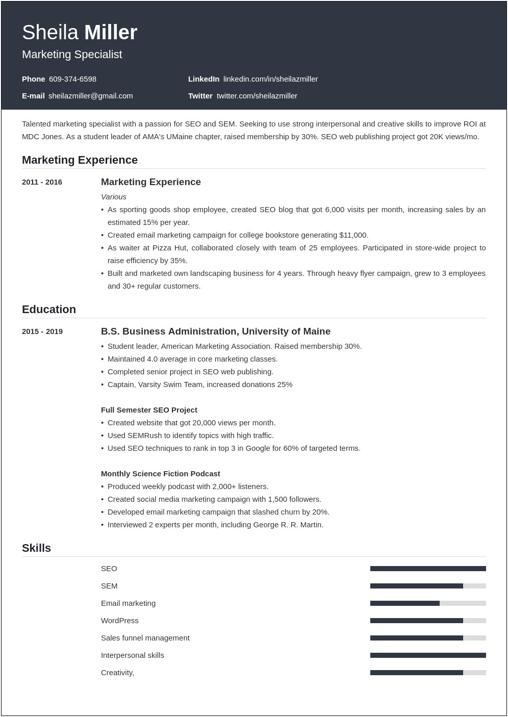 Resume Examples For Students In University