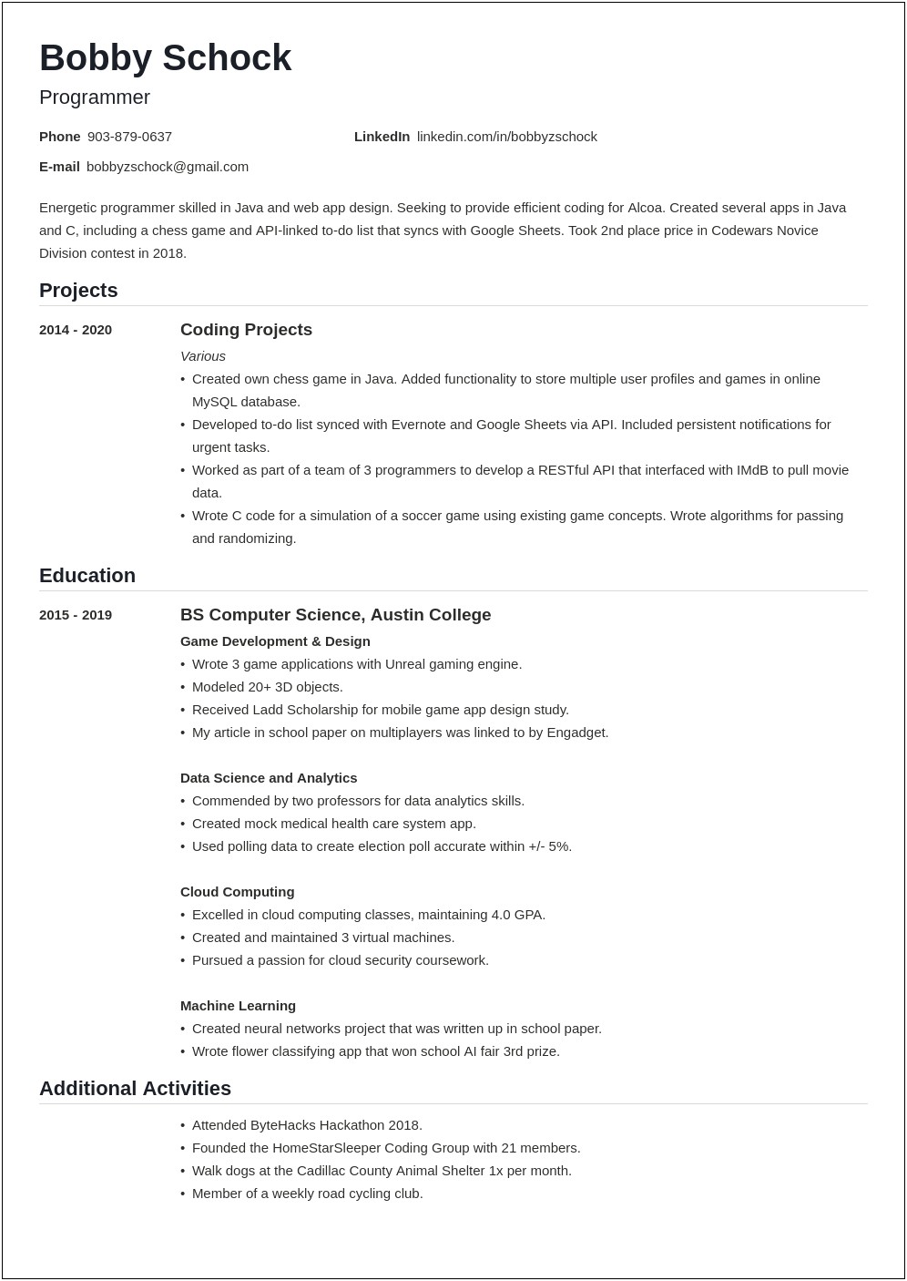 Resume Examples No Work Experience Overview