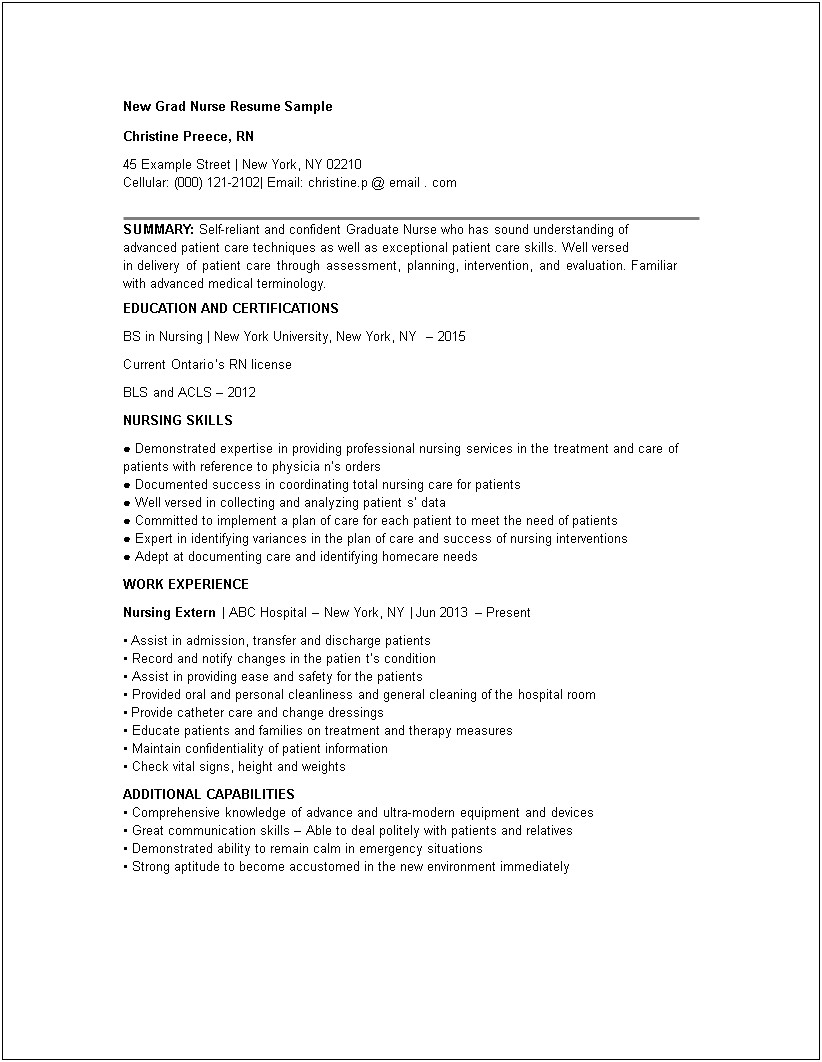 Resume Examples Of A New Graduate