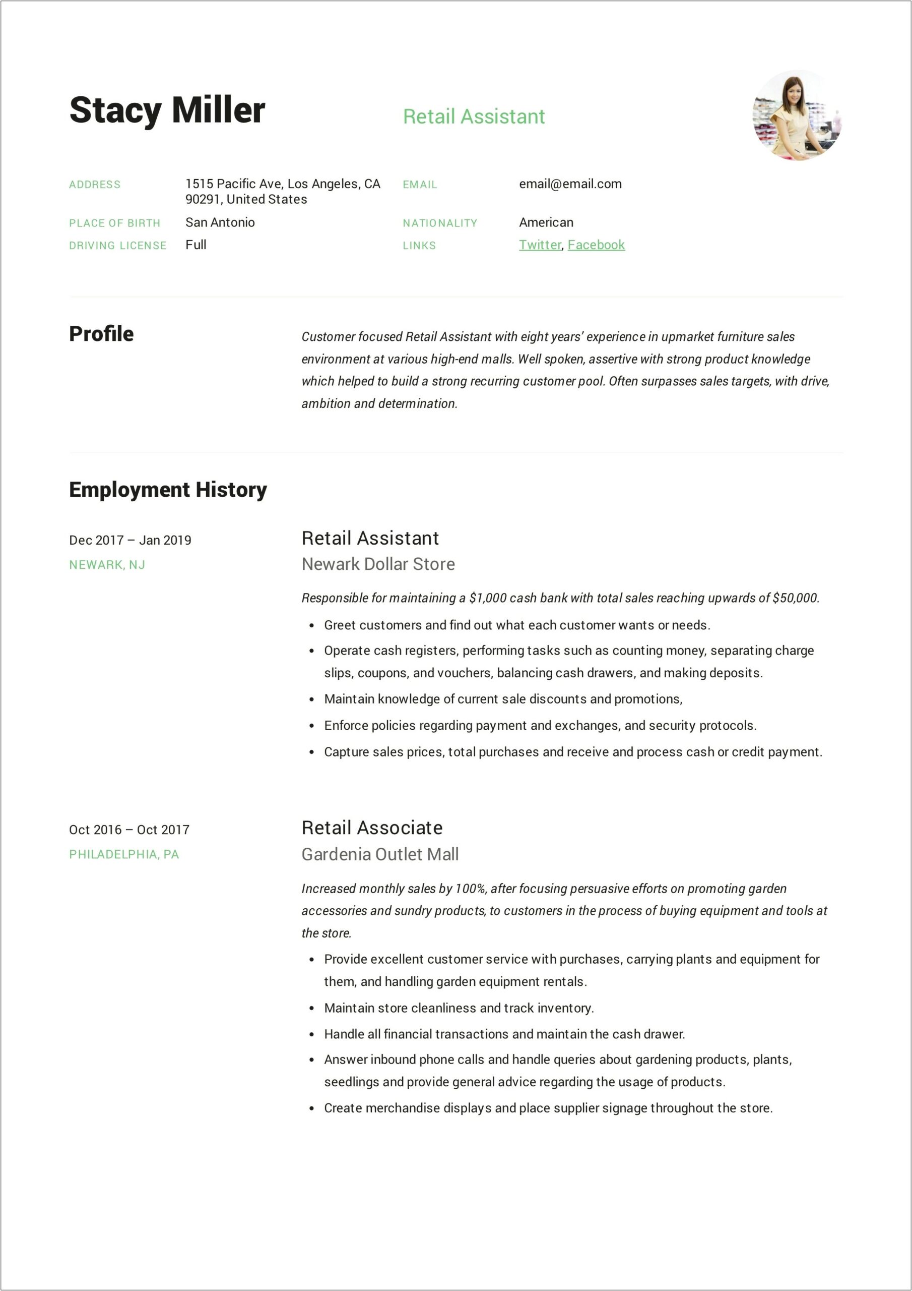 Resume Examples Of Impact Of Work Retail