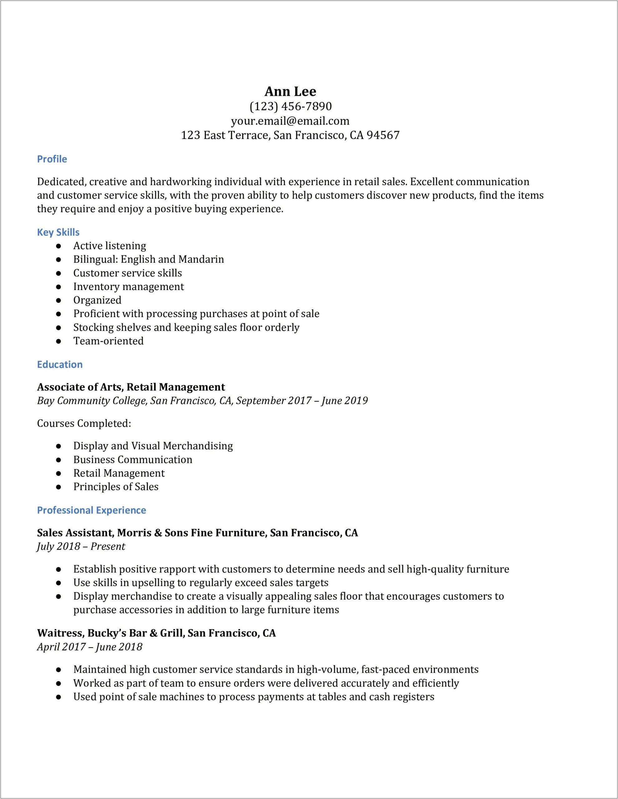 Resume Examples On Sales Floor Assocatie