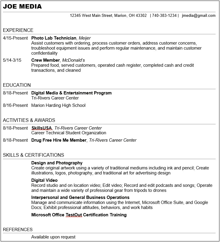 Resume Examples References Available Upon Request